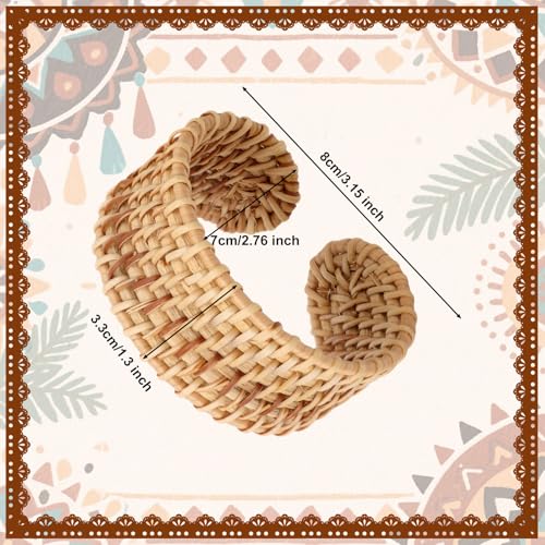 Rattan Bracelets, Woven Cuff Bracelet Open Cuff Wrist Jewelry Vintage Bohemian Statement Jewelry for Women Summer Beach Party2