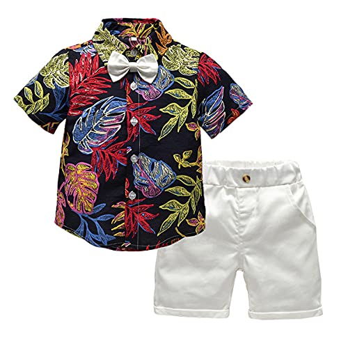 Image of Toddler Baby Boy Summer Clothes Set Floral Shirt Bow-tie Shorts Hawaiian Outfit