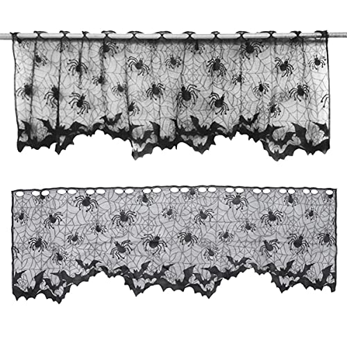Amosfun Halloween-Vorhänge, schwarz, Spinnennetz, Dekoration,...