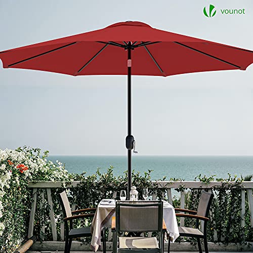 Vounot 2.7M Garden Parasol, Outdoor Table Tilting Patio Parasol Umbrella, With Crank Handle, Protective Cover, 8 Sturdy Ribs, Red - 4