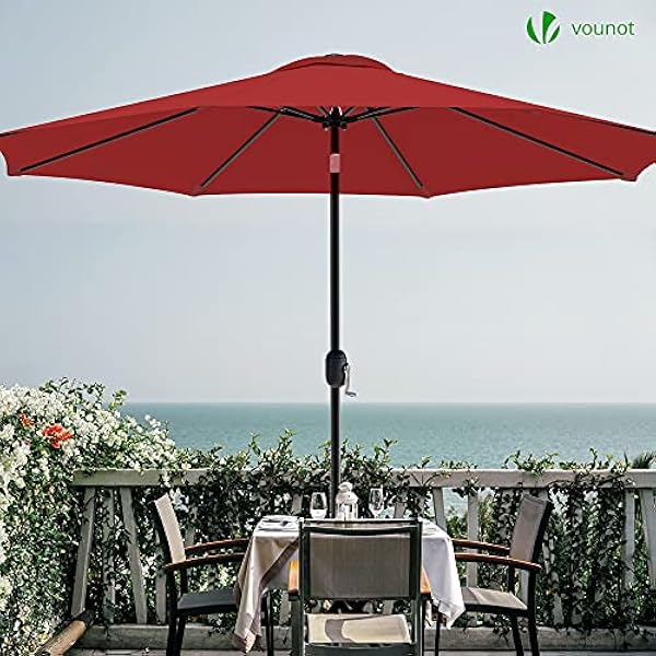VOUNOT Parasol 270 cm met Zwengel, Knikbaar, Zonwering, UV-bescherming, Balkonscherm, Tuinscherm Marktscherm met Beschermhoes, Rood