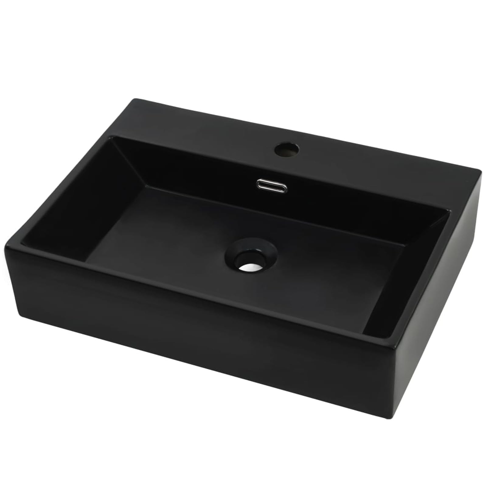 LAPOOH Lavabo con Orificio para Grifo cerámica 76x42,5x14,5 cm Negro, Fregadero, Lavabo Baño, Lavamanos Baño, Lavatorio Casa De Banho, Mueble Lavabo sobre Encimera