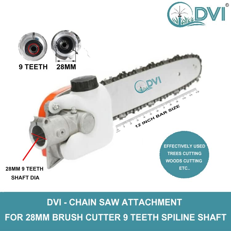 Image of DVI CHAINSAW ATTACHMENT FOR ANY BRUSH CUTTER /GRASS CUTTER(2 STROKE /4 STROKE) 9 TEETH SPILINE USED FOR HAND CHAIN SAW, TREE FELLING, PRUNING, TREE BRANCHES (FOR 28MM 9 SPILINE TEETH BRUSH CUTTER SHAFT)