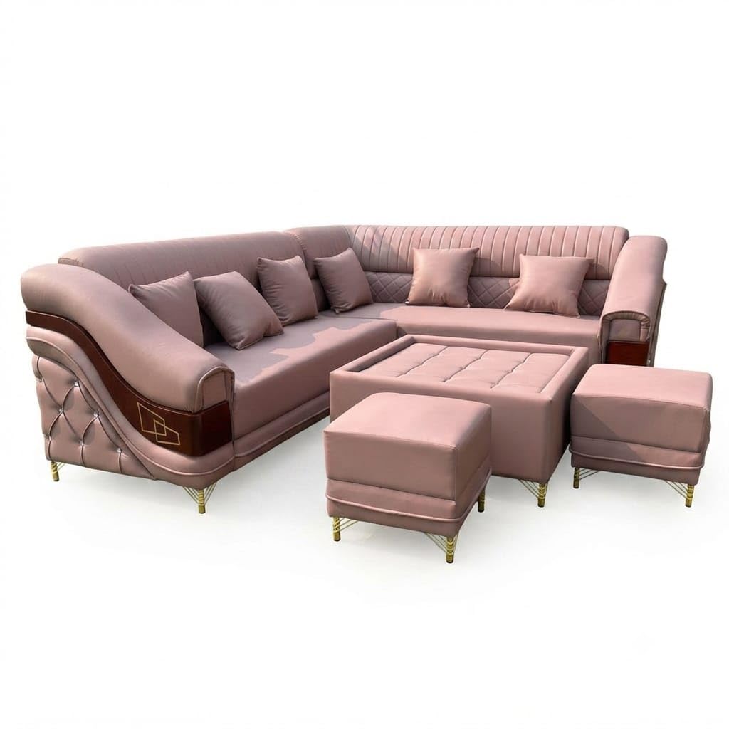 Blush Pink Corner Sofa Set with Ottomans with Matching Ottomans and Center Table for Living Room, Modern Couch for Home, Apartment and Living Room Decor Updates-image-43