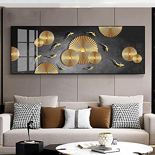 Affiches neuf poissons Feng Shui carpe lotus art mural décoration salon et chevet 60x180cm