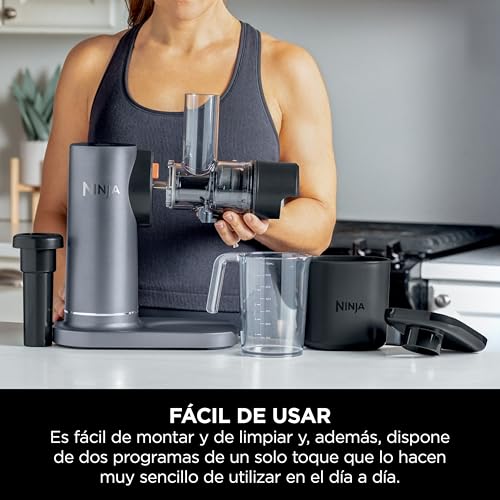 Miniatura 7 de Ninja Licuadora De Prensado En Frío Con Jarra De 700 Ml Y Recipiente Para Pulpa De 1,1 L Para Zumos Y Bebidas Saludables, Compacto, Partes Desmontables Aptas Para Lavavajillas, Gris, Jc151eu