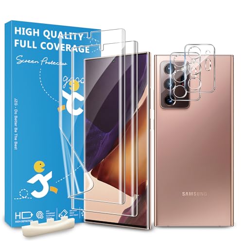 JZG 2 Pack Galaxy Note 20 Ultra Screen Protector (Soft film), 2 Pack Camera Lens Protector, Fingerprint Unlock, Anti-Scratch, Easy Installation, Curved Edge Coverage