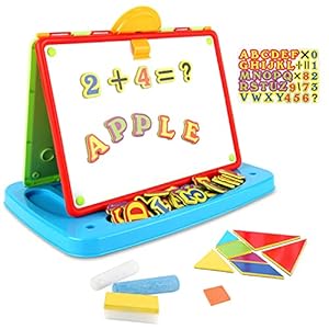 deAO Kinderkunst tekening, Doodle tafelblad 2in1 dubbelzijdige planken – schoolbord en magnetisch whiteboard met krijt…