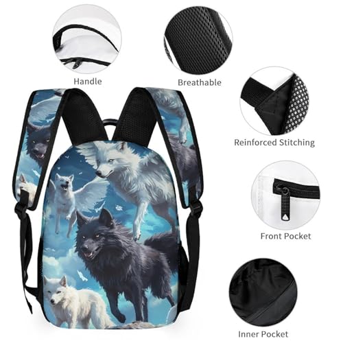 Wolf with Wings Under Moon Funny Backpack Sets Lightweight 3Pcs Daypack Set with Lunch Box And Pencil Case for Women Men3