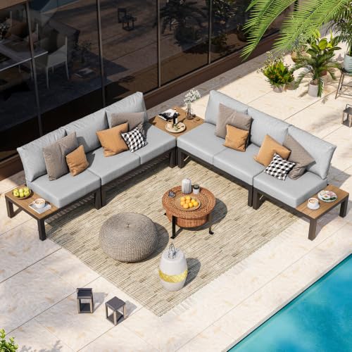 Aluminum Modular Outdoor Patio Furniture Set, L-Shaped Lounge Sectional