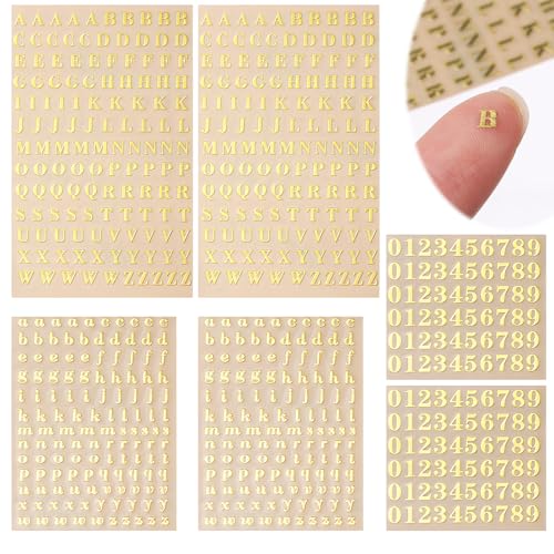 640 Stück kleine Buchstaben Aufkleber, 6 Sheets Buchstaben Sticker Goldene Glitzer-Selbstklebende Alphabet-Aufkleber für Abschlusskappen-Dekoration, Vinyl, für Flaschen, DIY-Bastelarbeiten, Scrapbook