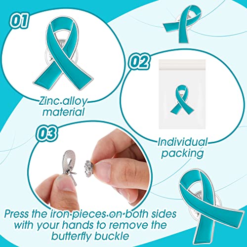 Sasylvia 100 Pcs Teal Ribbon Lapel Pins Bulk Ovarian Cervical Cancer Sexual Assault Awareness Products Scleroderma PTSD Awareness Thyroid Cancer Jewelry Metal Pin Badge Brooch4