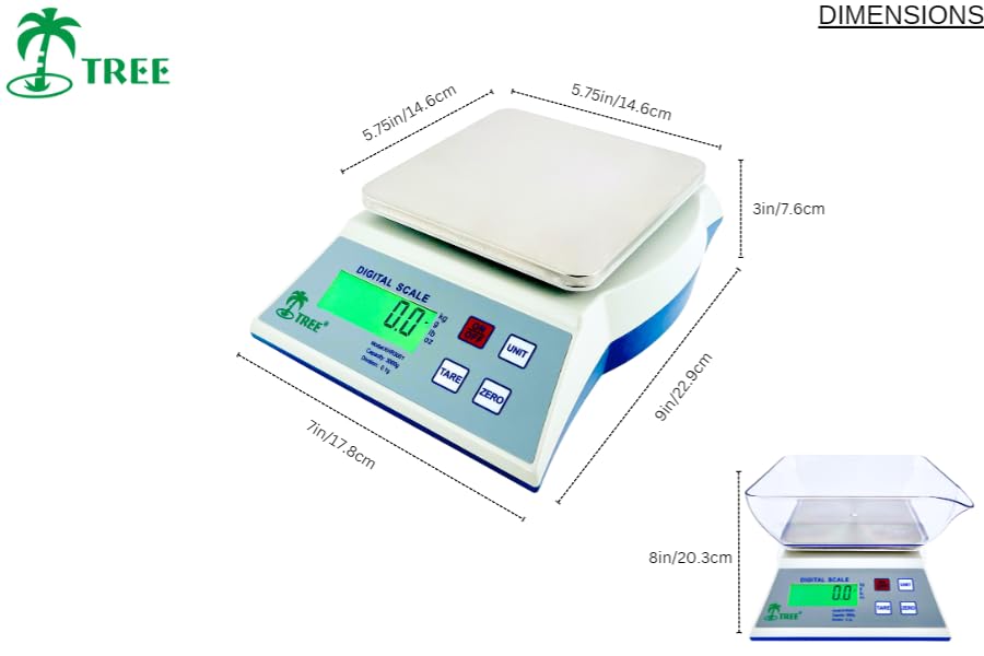 Miniatura 6 de Tree KHR 3001 Báscula de cocina de alta resolución, báscula de alimentos de precisión de 105.82 oz x 0.00 oz con funciones de tara y retención