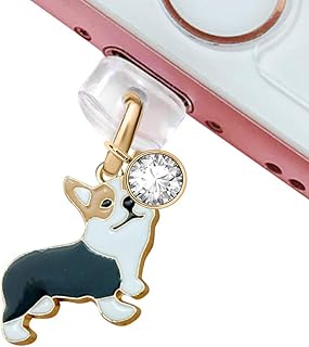 ELISE & FONDA CP163 USB Charging Port Anti Dust Plug Dog Corgi Cherry Blossom Pendant Phone Charm for iPhone 11/ XS MAX/XR/X/8 Plus/7/6S/7/SE iPad iPod