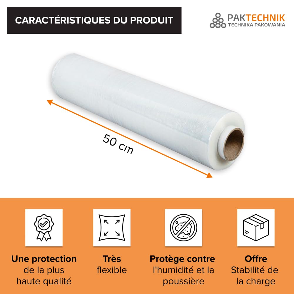 Stretchfolie 23my transparent 1,5 kg, Länge 273m, Breite 50cm, Verpackungsmaterial, Verpackungsfolie auf Rolle, Folie Für Möbel, Umzugsfolie, 378 Rollen - Palette