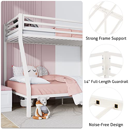 Image of SHA CERLIN Bunk Bed Twin Over Full Size with Ladder and Guardrail,White | Heavy Duty,Metal Slats Support,No Box Spring Needed,Small Space Saving Furniture for Bedroom Dorm