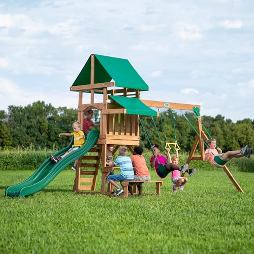 Backyard Discovery 2001039 Belmont All Cedar Wood Playset Swing Set Green thumb #1