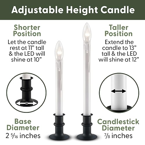 Image of Ultra Bright Battery Operated LED Window Candles Brushed Nickel | Automatic Timer, Metal Base, Adjustable Height, Flameless Christmas Window Sill Lights, 4-Pack