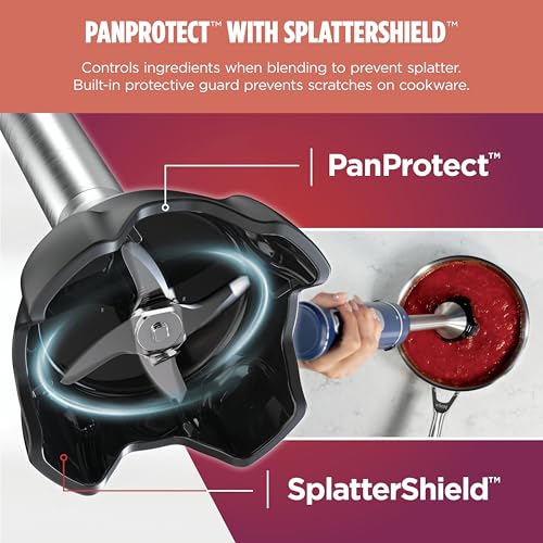 Image of Ninja Immersion Blender and Whisk, Hand Stick Blender, 4 Speeds, with SplatterShield and PanProtect, 4-Cup Blending Vessel, Dishwasher Safe, 5-ft Cord, Ergonomic, Deep Navy, CI201ND