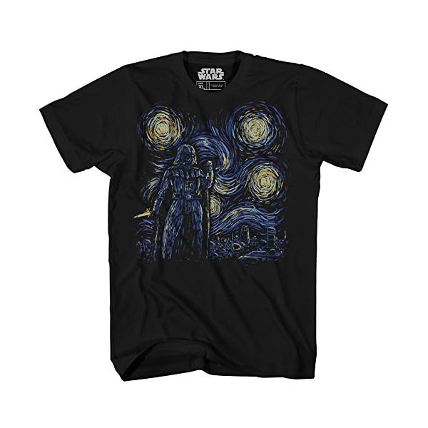 Starry Night Darth Vader Van Gogh Adult Men's Graphic Tee Apparel T-Shirt Black - Image 3