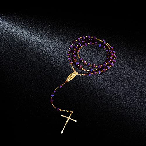 Crystal Bead Rosary Handmade Elegant Necklace Stainless Steel Beads with Our Lady of Holy Mary Medal and Crucifix Cross Spiritual Talisman for Women Girls3