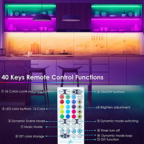 maylit Smart RGB Under Cabinet Lights Kit, Compatible with Alexa and Google Assistant, App and Remote Control, Music Sync Color Changing, Timer, Dimmable, for Cabinet, Counter, Shelf, Bookcase - Image 5