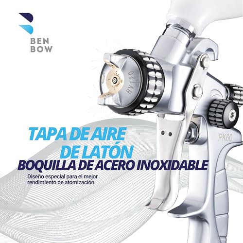 Pistola de pintura PK60 HVLP con boquillas de 1.4 y 1.8 mm y maleta BenBow 6
