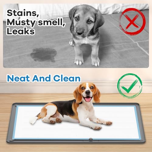 Image of Pee Pad Holder, Puppy Pad Holder Tray, Soft Silicone Non-Slip Dog Potty Tray, 24 inch x 35 inch High Edge Puppy Pad Holder with 4 Sucker for Puppy Potty Training