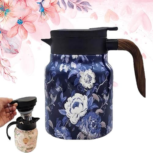 Termo for té con estampado floral vintage, infusor integrado y jarra térmica de acero inoxidable 316.(Purple)