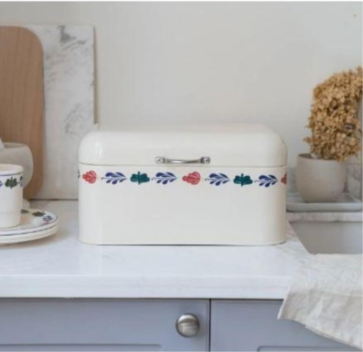 Caja De Pan Panera para Pan Caja De Pan De Metal Soporte para Pan con Tapa Abatible Panera Simple con Patrón Decoración De Almacenamiento Engrosada Caja Contenedor De Pan(30 * 18 * 15.5cm)