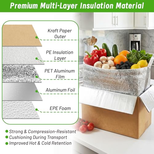 Image of Convivium 4 Pack Insulated Shipping Boxes with Foil Liner Bags, Reusable Thermal Cooler Mailing Cartons for Cold Pack Shipping, Hot & Frozen Food Delivery, 8''x5''x6''