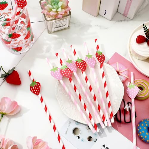 50 Pitillos de Papel Rojo y Rosa con Fresa miniatura 4