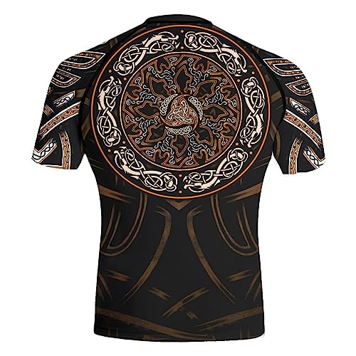 Viking Rash Guard Short Sleeve Baselayer Skins Performance Fit Compression Shirt MMA BJJ Print 3D Never Fade3