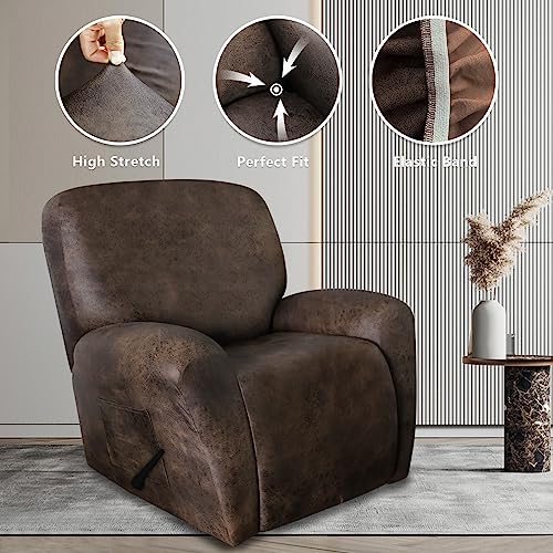 Image of ANARACHON Leather Like Recliner Chair Covers Heavy Duty, 4 Pieces Recliner Cover for Recliner Chair, Leather Cover for Recliner slipcovers Washable for Pets (Dark Brown)