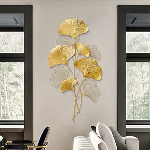 SanBouSi Wanddekoration Ginkgo 3D Wandbild aus Metall, Wanddeko Blätter...