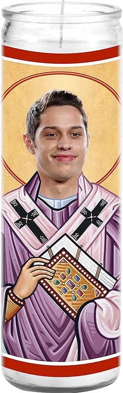 Celebrity Prayer Candles Pete Davidson Celebrity - Funny Saint Candle - 8 inch Glass Prayer Pop Culture Votive - 100 Handmade in USA - Funny Celeb Novelty Actor TV Show Movie Gift, White
