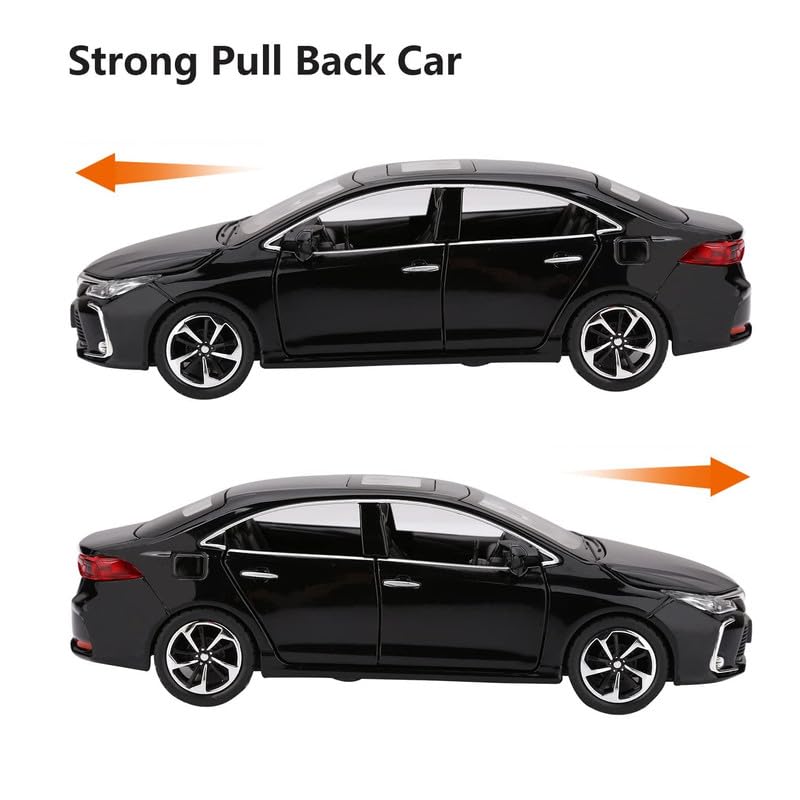 Image of Kids Model 1:32 Corolla Die Cast Metal Car Pull Back Action Opening Doors with Realistic Engine Sound Lights Toy Car Gift for Boys - Black