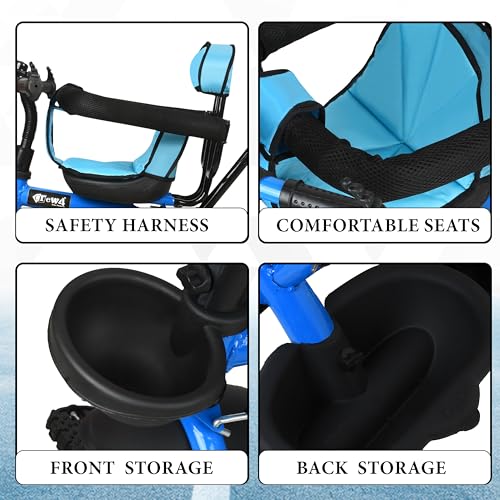 Image of Tricycle 1 Years to 5 Years with Removable Safety Guard and Parental Control Back Side Push Handle with Rubber Tyre for Kid's CR07 (Blue 3)