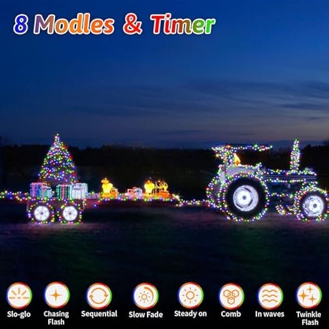 131FT 400 LED Christmas Lights Outdoor String Lights 8 Modes & Timer Twinkle Fairy Lights Plug in Waterproof LED String Lights for Xmas Yard Tree Patio Wedding Holiday Party Decorations (Multicolor)