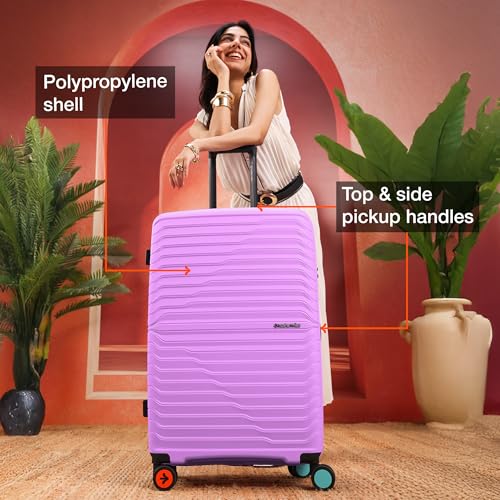 Image of Nasher Miles Cairo Hard-Sided Polypropylene Check-in Luggage 28 inch | 75cm | 8 Wheels Large Trolley Bag for Travel | Suitcase (Purple & Blue)