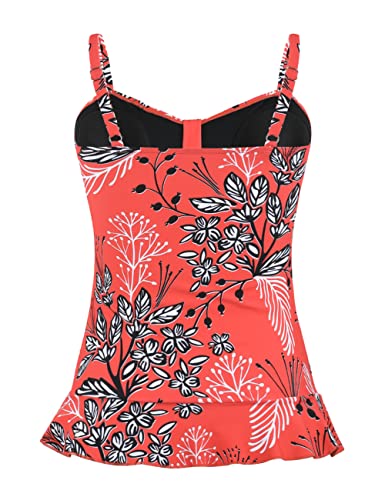 Image of Hilor Women's 50's Retro Ruched Tankini Swimsuit Top with Ruffle Hem