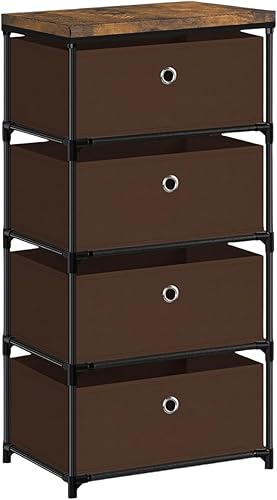 MOOACE Cómoda de almacenamiento de tela con cajones, organizador de ropa de 4 cajones y torre de almacenamiento para dormitorio, almacenamiento