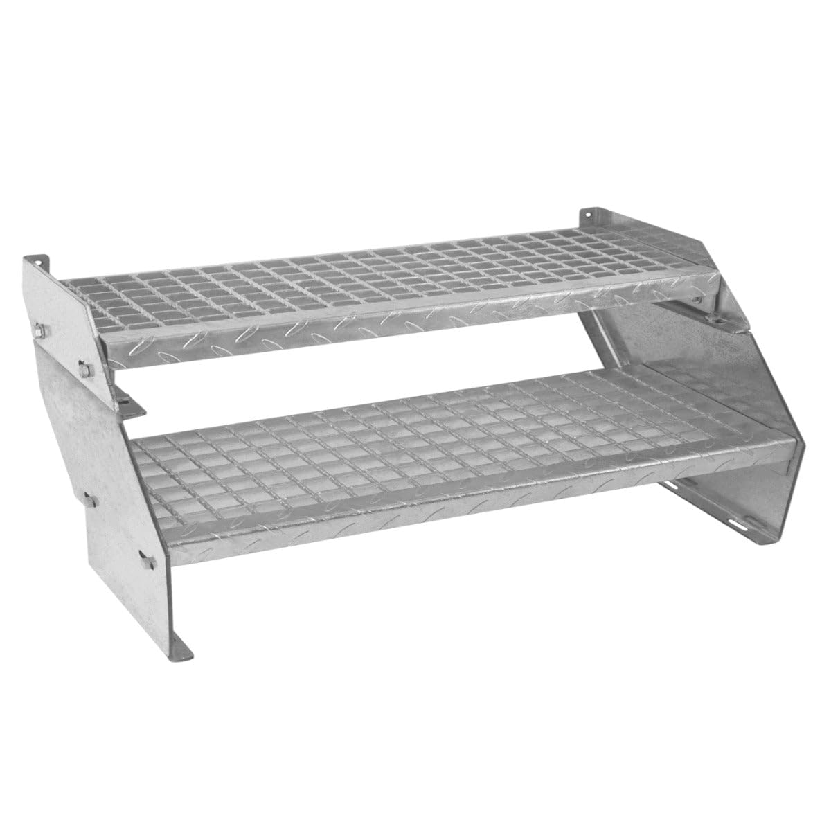 Metal Galvanised Silver Steel Staircase 2 Section Adjustable Height 90cm / 900mm Wide 2 Steps Weatherproof Grate Step Outdoor Garden Patio Modular Stairs 5mm Rod Thickness FREE Fixing Kit