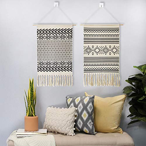 Macrame Woven Wall Tapestry Hanging Art, 20x34 Large Boho Chic Bohemian Morocco Black White Diamond Rhombus Geometric Tapestries Decor for Apartment Dorm Kids Living Room Bedroom Door Entrance - Image 7