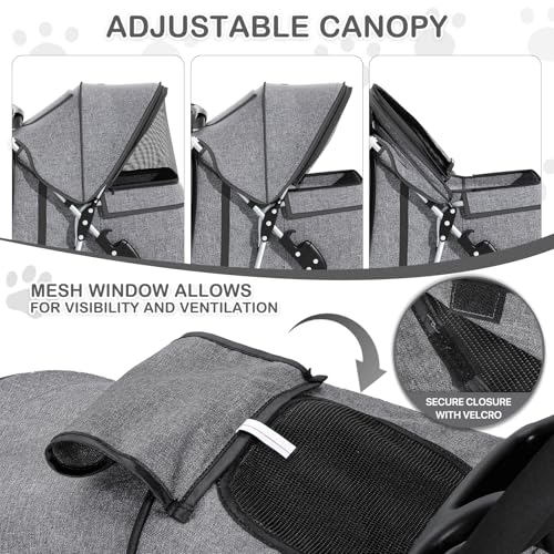 Image of MoNiBloom 3 Wheels Pet Dog Cat Stroller for Small Medium Dogs and Cats, Lightweight Foldable Jogger Stroller w /Storage Basket and Cup Holder, Gray
