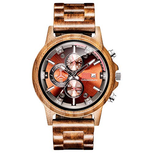 Wooden Watches for Men Women, Stylish Wood Date Chronograph Military Casual Wristwatches (Walnut Wood)