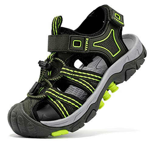 JMFCHI FASHION Boys Sandals Kids Sports Sandals Outdoor Sandals Hiking Shoes Closed-Toe Beach Sandals Girls Summer Pool Shoes Water Shoes Quick-Drying Shoes for Toddler Little Kid Big Kid Army Size 1