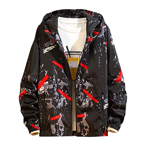 Preisvergleich Produktbild MAYOGO Herren Winterjacke Übergangsjacke Regenjacken Freizeit Jacke Full-Zip Softshell Jacke College Jacke mit Kapuze NV2, rot,XXL