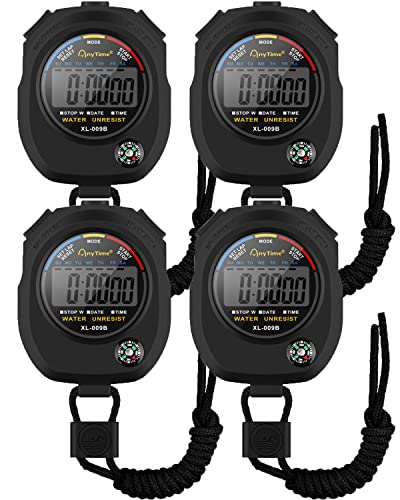 Sports Stopwatch Timer, BROTOU Professional Digital Stopwatch with Calendar Alarm Compass, Multi Handheld Stopwatch Timer for Swimming Running Football Fitness Coaches Referee (4 Pack)