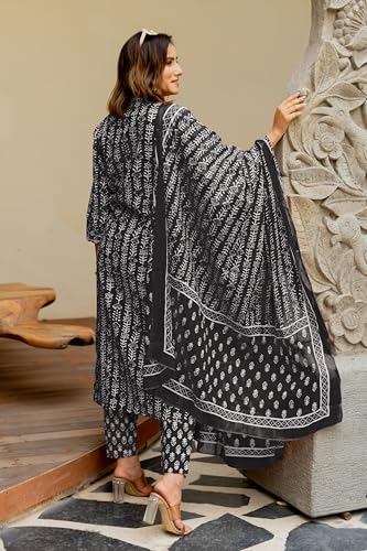 Image of MIRCHI FASHION Pure Cotton Women Straight Batik Print & Mirror Work Kurti Set with Dupatta and Pant